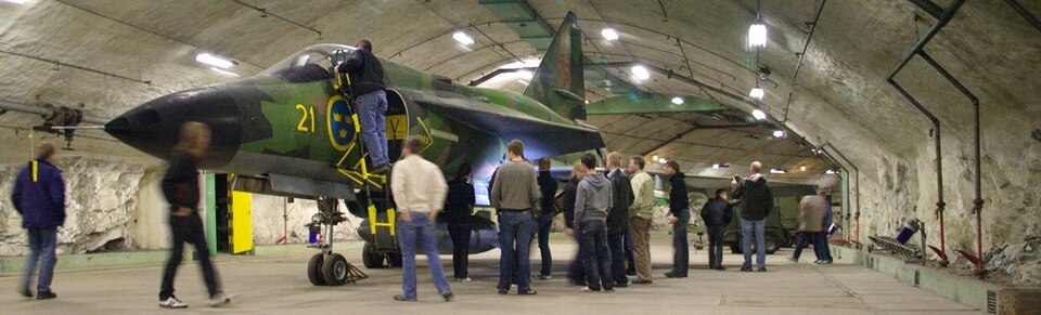 A Saab AJSH 37 Viggen at the museum Aeroseum, the mountain hangar of the former Swedish Airforce wing F 9 Säve.