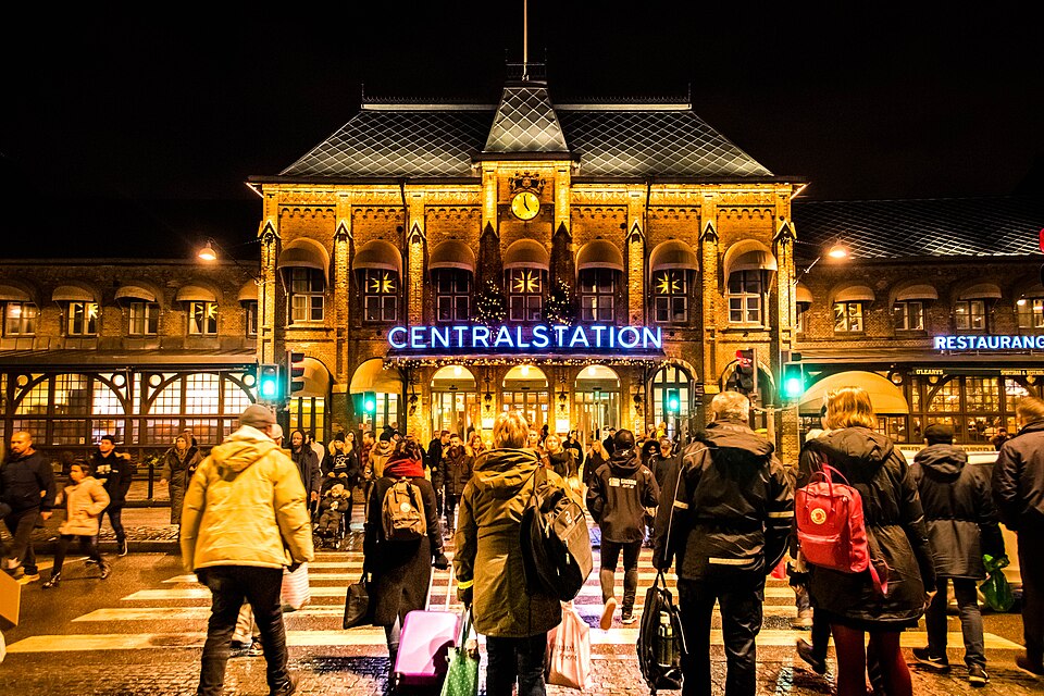 Gothenburg Central Station at night during Christmas period