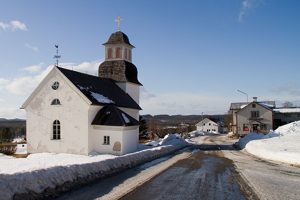Borgvattnet in Jämtland, Sweden, with the church on the left.