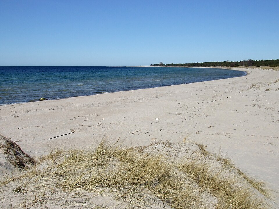 Waves and sand at the north part of Tofta beach, Gotland, Sweden.