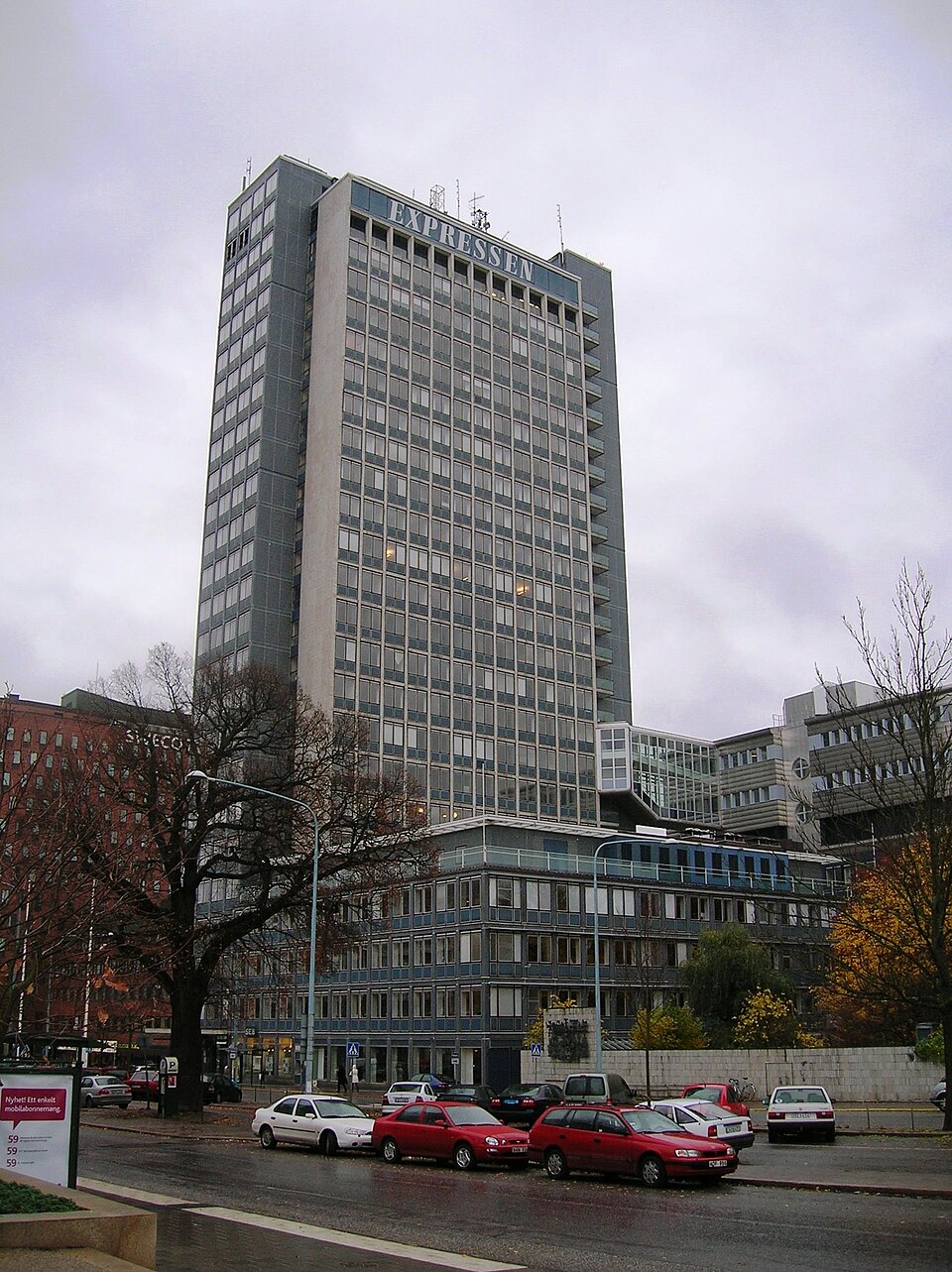 The DN building (aka DN-skrapan in Swedish), the former site of Dagens Nyheter, Swedens biggest daily newspaper, in Marieberg, Stockholm municipality, Stockholm county, Sweden