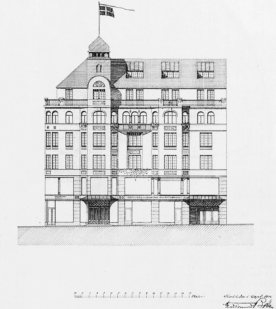 NK:s kontorshus, Regeringsgatan 5-7 (invigd 1919), Bobergs fasadritning mot Regeringsgatan