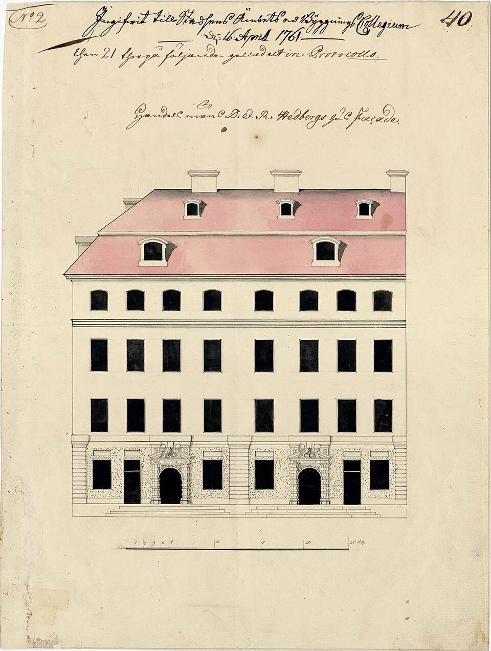 Fasadritning till "Wittmarckska huset", Skeppsbron 6, Stockholm