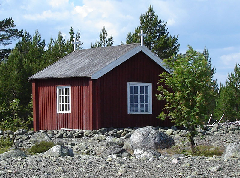 Fishermen's chapel on Snöan island in the Baltic Sea south of Hörnefors in Sweden. The picture is taken from the SE in July 2009.