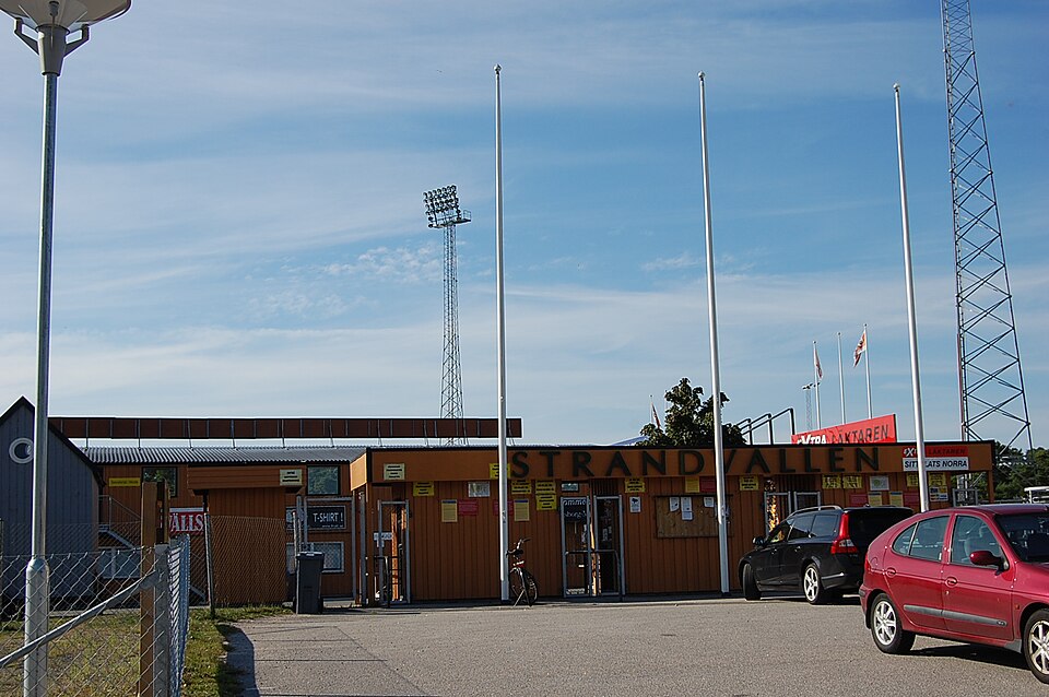 The main entrance to the arena, Strandvallen, of Mjällby AIF