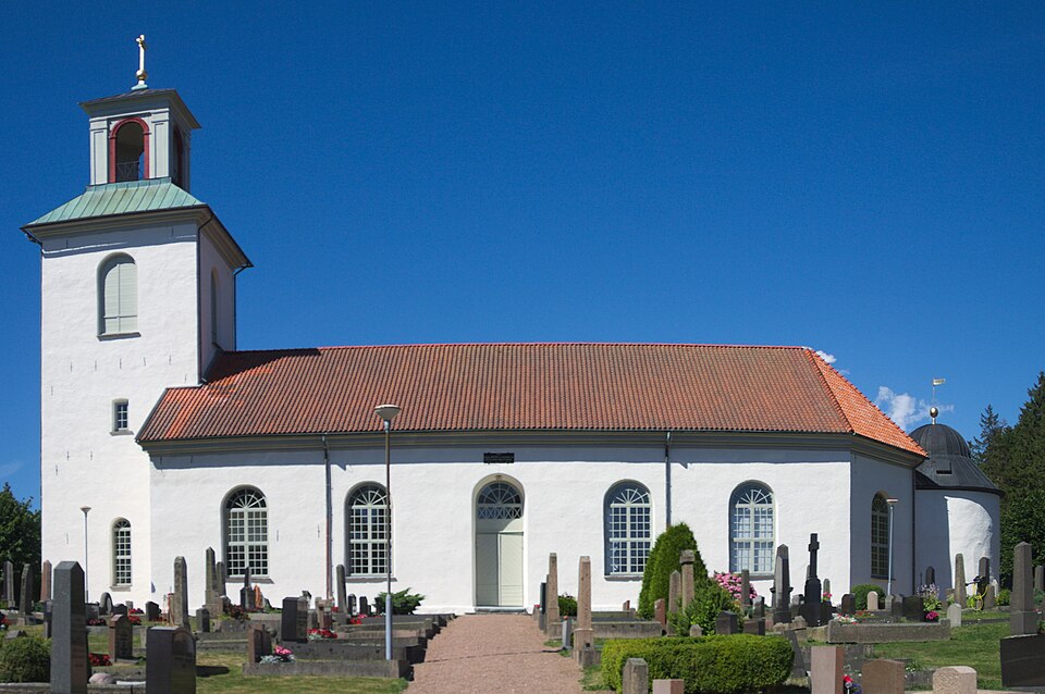 Photo of Valla kyrka on Tjörn from south. Photo straightened with Hugin.