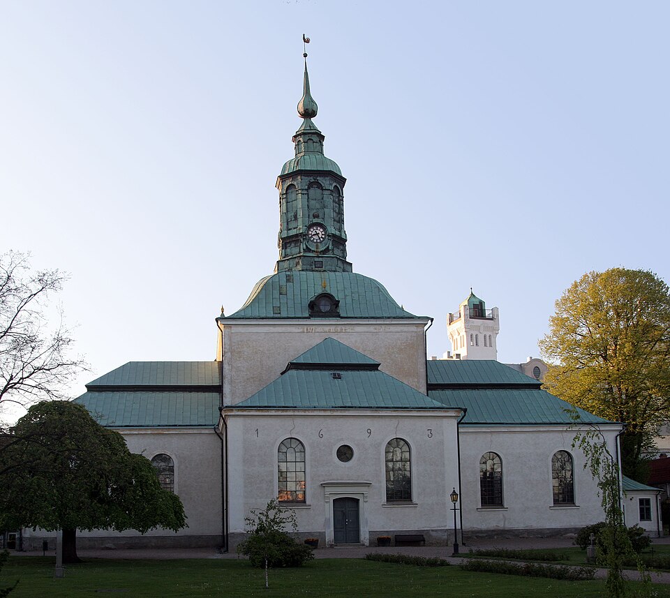 Carl Gustafs kyrka in Karlshamn, Sweden. The image has been assembled from two photos to allow the full building to appear in the picture despite the lack of a wide-angle lens at the time the picture