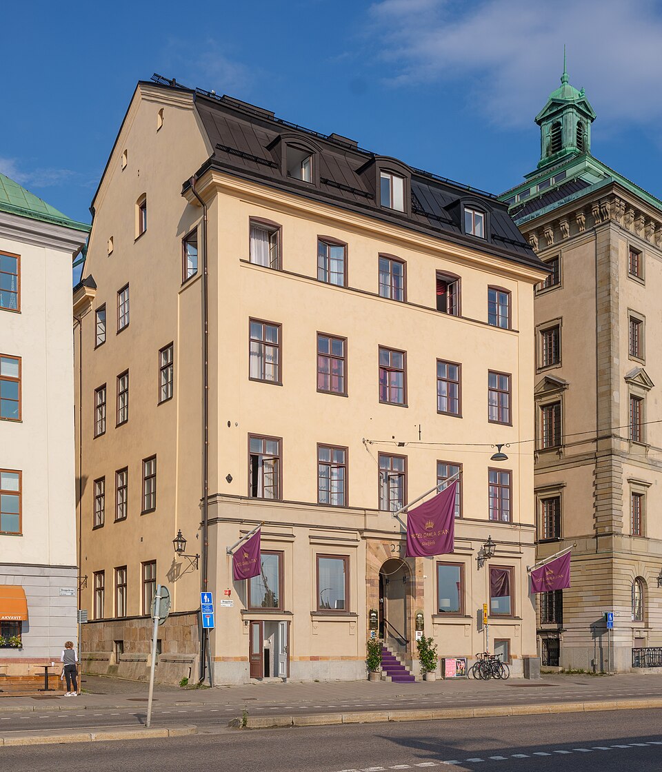 Hobelinska huset on the street Skeppsbron in Stockholm.
