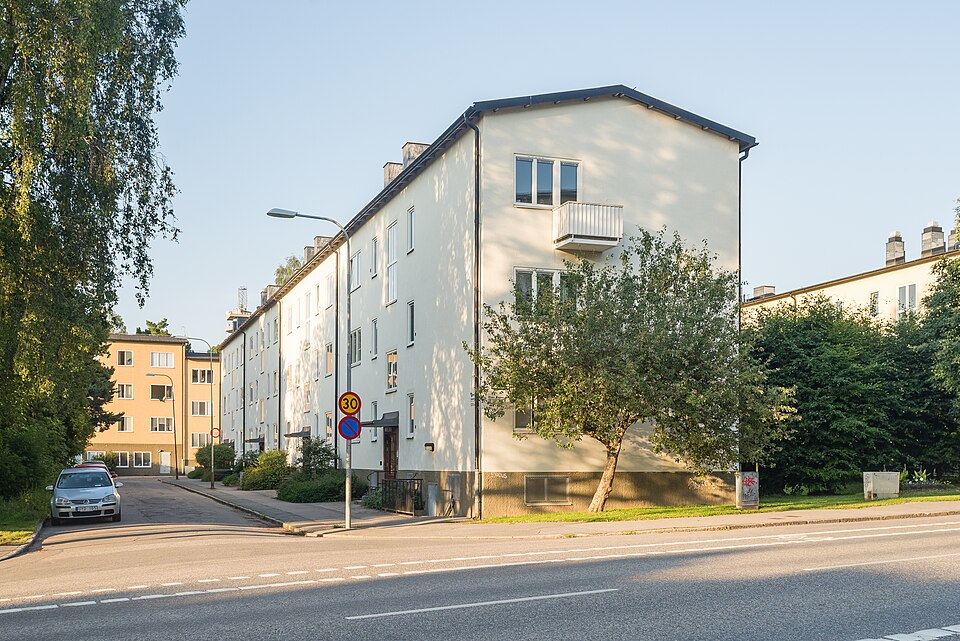 Apartment building on the street Olaus Magnus väg in Hammarbyhöjden, Stockholm. Built 1936-37
