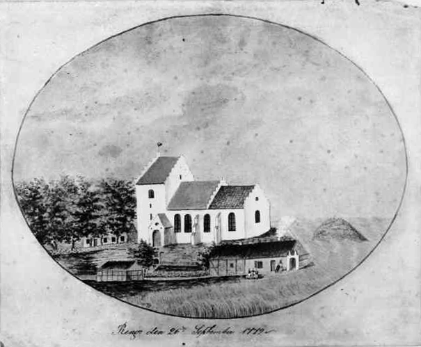 Rängs kyrka 1779. Akvarell av okänd konstnär.