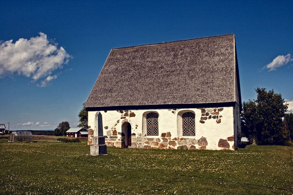 Marby old church, in the region of Jämtland in Sweden, from late 14th century.