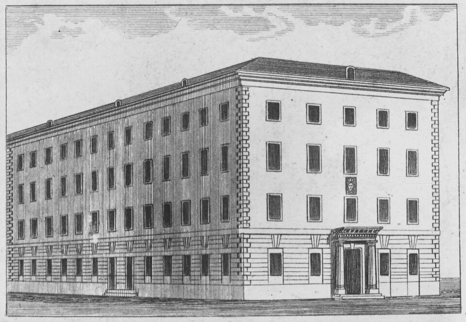 Schönfeldtska huset då Vetenskapsakademin fanns i huset, stålstick