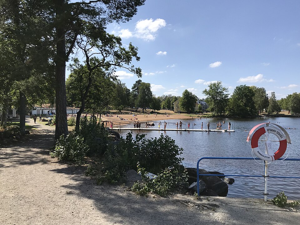 Evedal beach by the lake Helgasjön in Växjö, Sweden