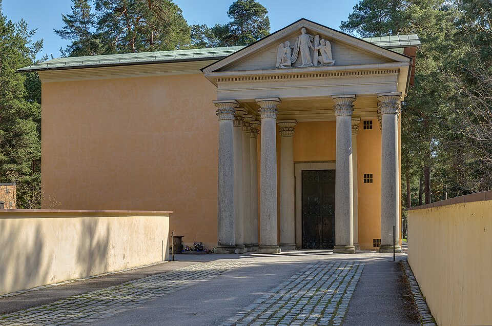 Uppståndelsekapellet (the Resurrection Chapel) at The Woodland Cemetery, in Stockholm Sweden. Architect Sigurd Lewerentz, completed in 1925. (In 1994, The Woodland Cemetery was named a UNESCO World He