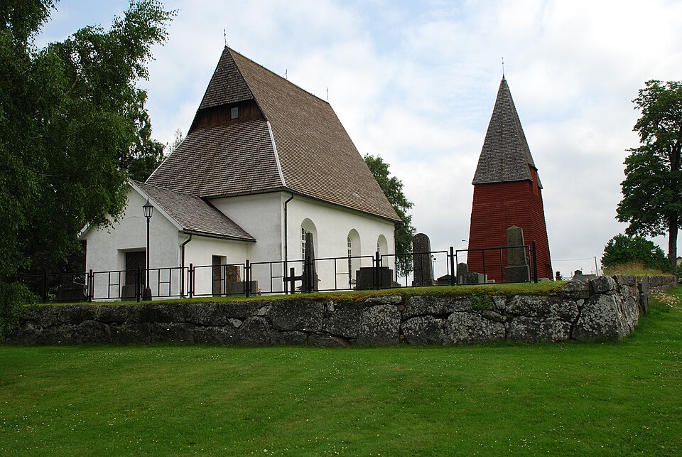 The church (built 1695) and clocktower of Härlöv in Småland