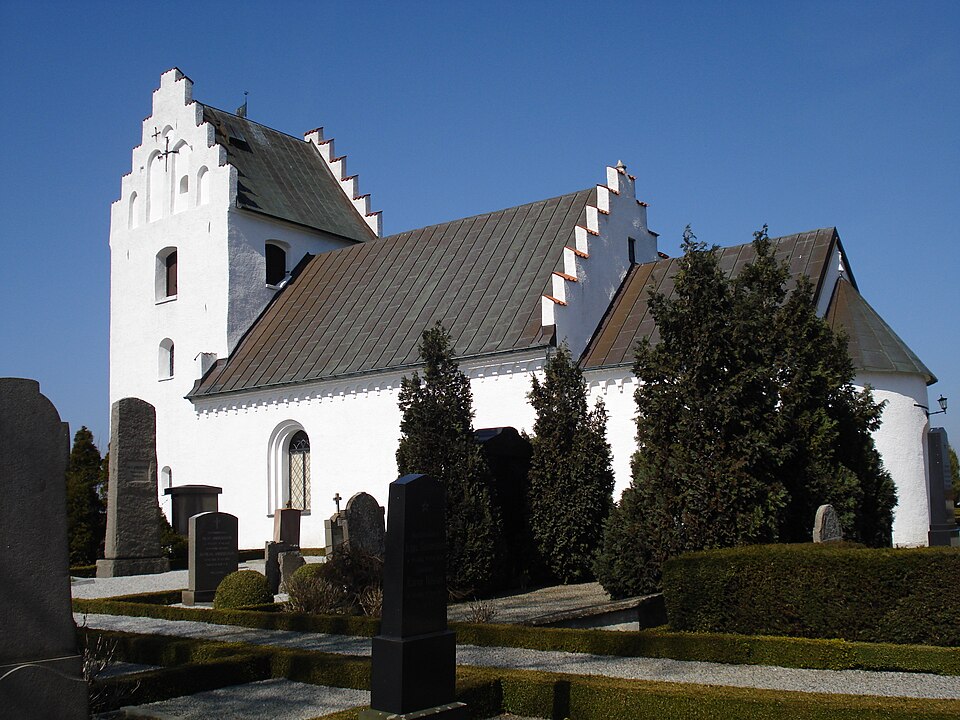 The church Kyrkoköpinge kyrka seen from south-east. The church was built in the 12th century and is located near Trelleborg, Sweden.