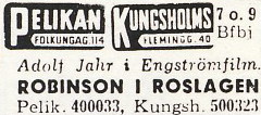 Biografannons för biografen "Pelikan" i Stockholm lördagen den 20 november 1948 i Expressen