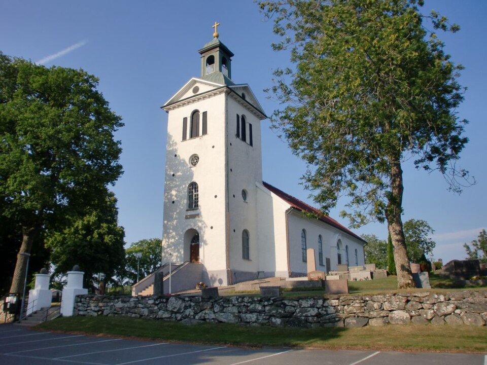 Church of Starrkärr north of Gothenburg, Sweden. View from west.