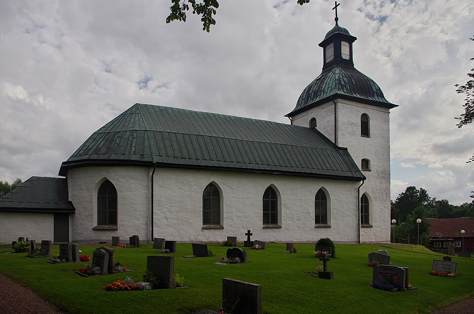 Skärvs kyrka (english:Skärv church) in Västergötland and Skara municipality in Västragötaland county, Sweden.