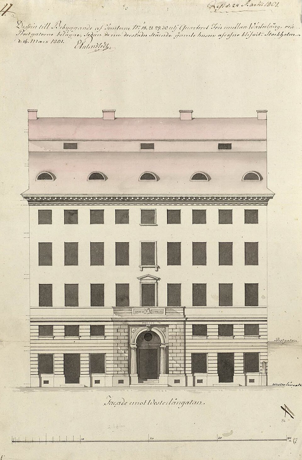 Palmstedts hus, fasad mot Västerlånggatan, Gamla stan