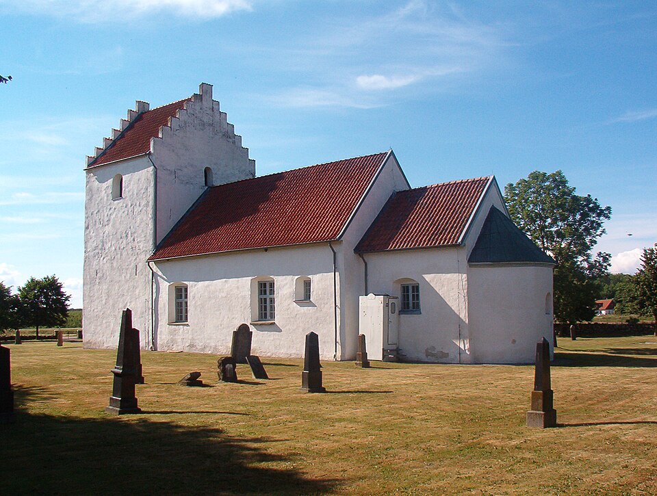 A typical Danish medieval church, the old Södra Åsum church in the Sjöbo municipality, in Scania.