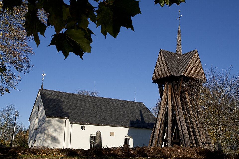 Kräcklinge church with bell tower, in Örebro County, Sweden. One autumn day, 2010