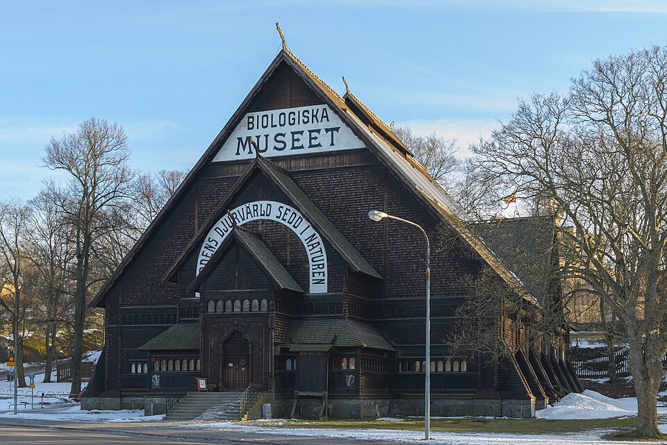 Biologiska museet is a museum located in Djurgården in Stockholm. It exhibits a collection of stuffed European birds and mammals in dioramas. Some of the diorama backgrounds were created by artist Bru
