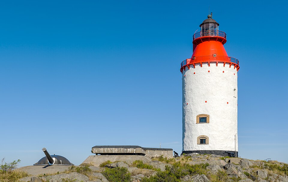 Landsort Lighthouse (view from east), Öja island (Landsort), Stockholm archipelago's most southern point. During the Cold War and World War II was Landsort a military base for the Swedish coastal arti