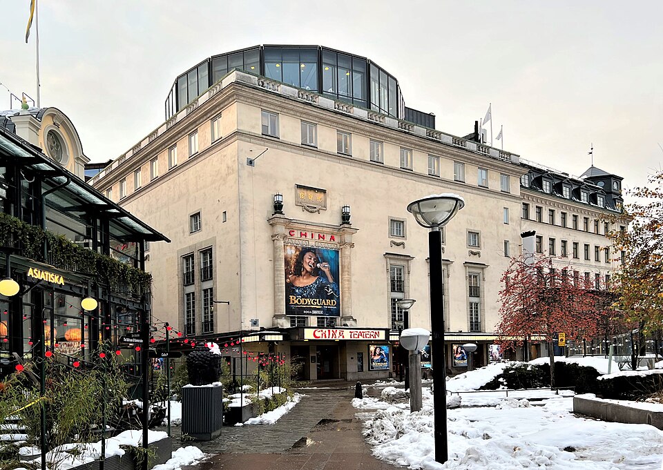 Berns and Chinateatern in the corner of Näckströmsgatan and Berzelii Park in Stockholm, Sweden, in November 2022.
