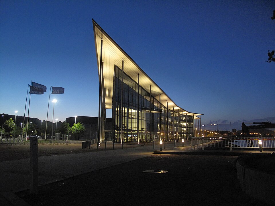 Kanalhuset at the blue hour. Swedish television in Gothenburg.