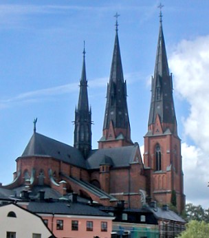 Uppsala Cathedral, seen from the other side of the Fyris river.