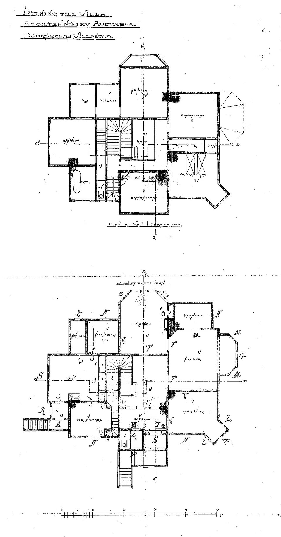 Morris Gumperts villa, Tulevägen 12, arkitekt Fredrik Lilljekvist, planritningar
