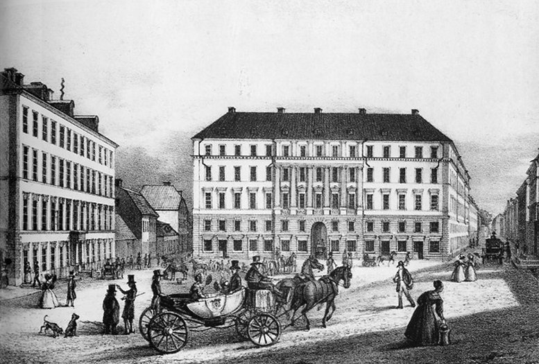 Brunkebergs hotell i fonden hade inte många resanderum utan var i första hand ett exklusivt våningshotell för burgna hyresgäster. I Hotel de la Croix t.v. fanns det inga gästrum alls. Där anordnades b