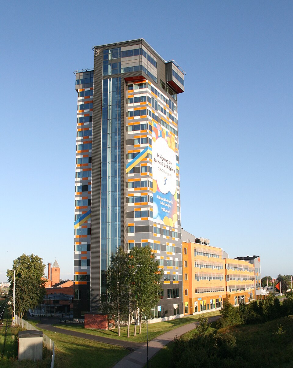 "Tornet" office building at Tornby, Linköping, Sweden. Supposedly the city's tallest office building. Seen from southeast, on the opening day August 29, 2009. Immediately to the left of this picture i