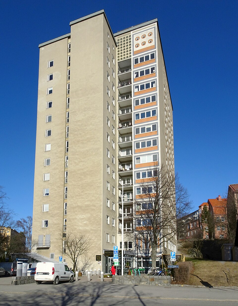 Glaven 8, Kungsholmen, Stockholm. Byggår 1953, AB Svenska Bostäder (Byggmästare) Stockholms Stads Fattigvårdsnämnd (Byggherre) Ture Ryberg (Arkitekt)