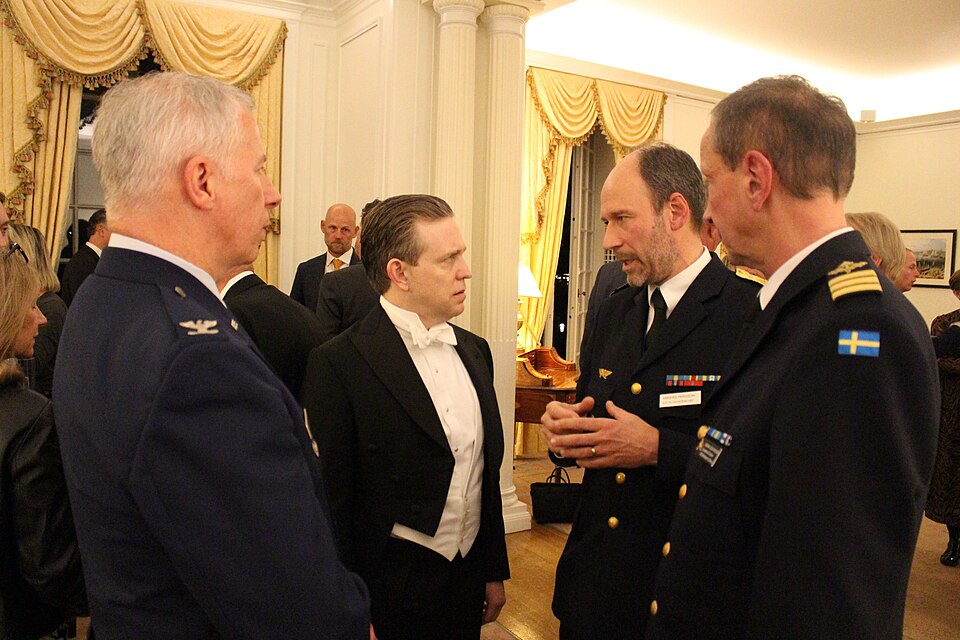 Chief of Air Force Brigadier General Anders Persson (third from left) and Ambassador Howery at Howery's welcome reception at Villa Åkerlund in Stockholm.