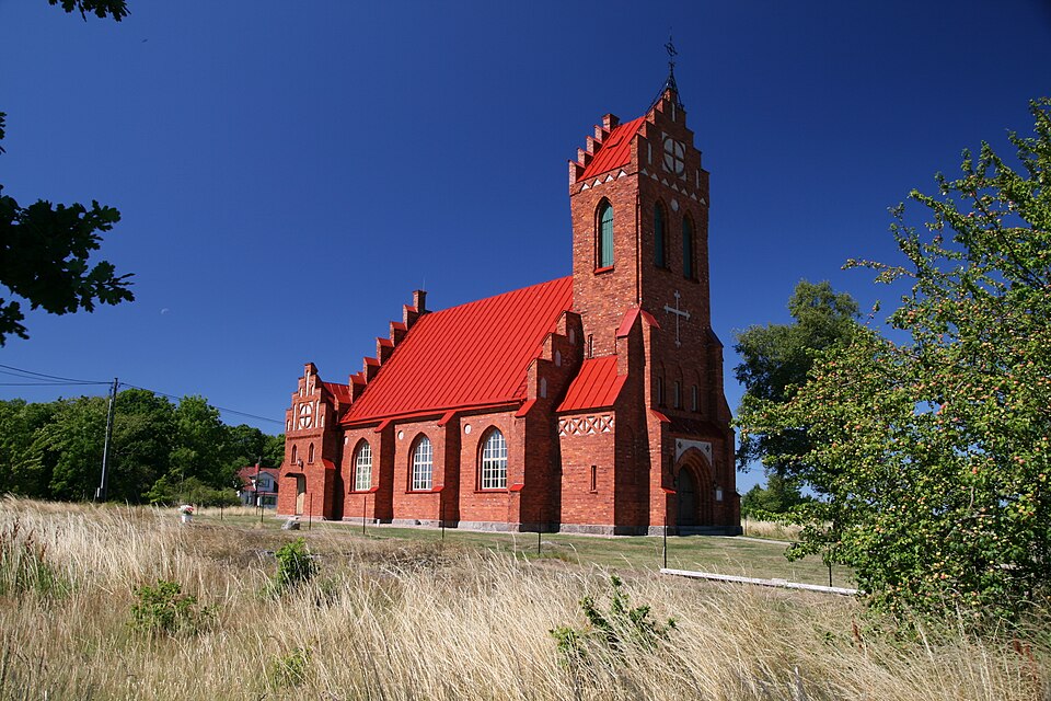 A south-east view of the exterior of the church on the island of Aspö in the archipelago of Karlskrona, Sweden.